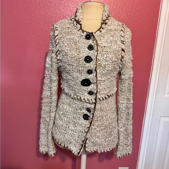 Curio Cream and Brown Teddy Jacket with Textured Design - Picture 1 of 9